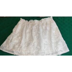 Versona White Mini Skirt Womens Large Textured Embroidered Floral All Cotton 3D